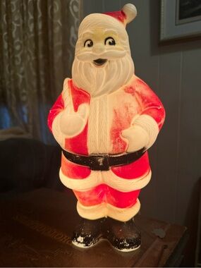 VTG Lidco Blow Mold Santa Candy Cane 14" Tabletop Christmas Light Up 1960s Faded